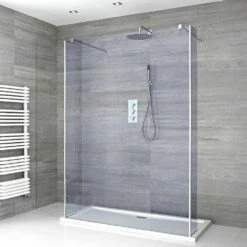 Milano Portland-Luna - Smoked Glass Open Walk-Through Shower Enclosure With Tray - Choice Of Sizes And Hinged Return Panel Option