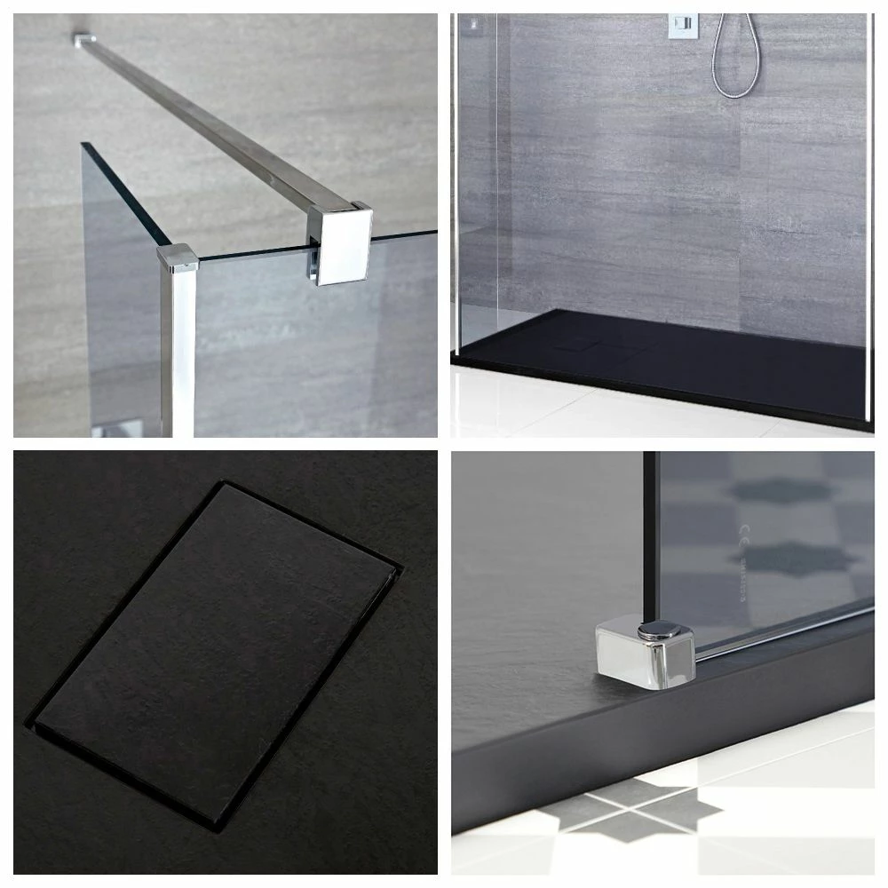 Milano Portland-Luna - Smoked Glass Open Walk-Through Shower Enclosure With Slate Tray - Choice Of Sizes And Hinged Return Panel Option - Image 3