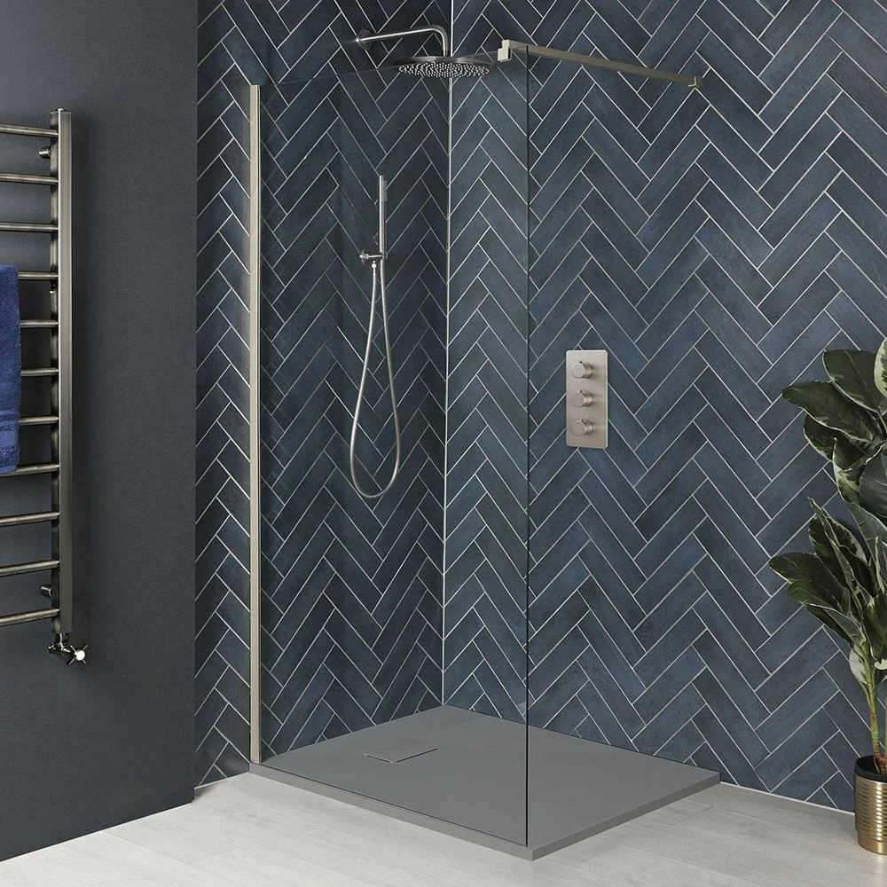 Milano Hunston - Brushed Nickel Walk-In Shower Enclosure With Slate Tray - Choice Of Sizes