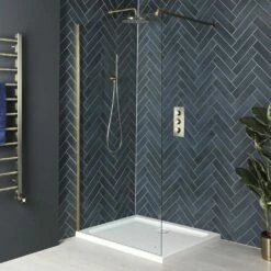 Milano Auro - Brushed Gold Walk-In Shower Enclosure With Tray - Choice Of Sizes