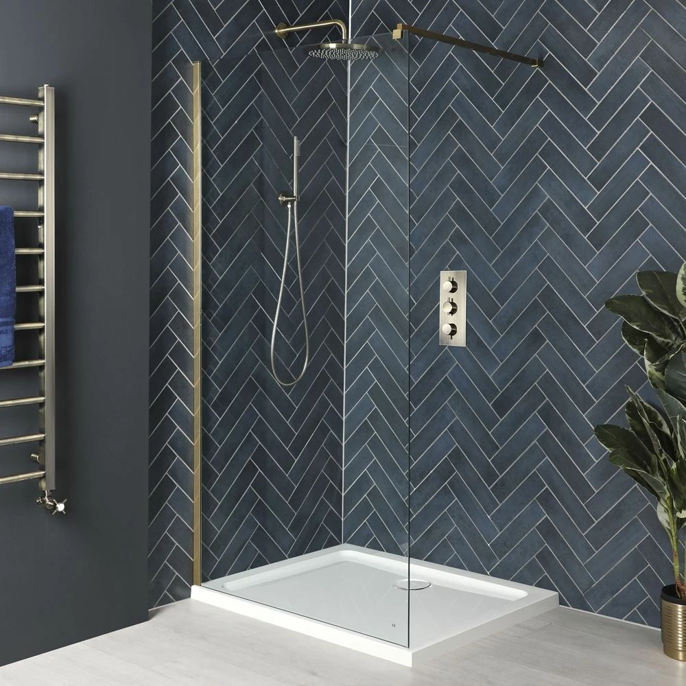 Milano Auro - Brushed Gold Walk-In Shower Enclosure With Tray - Choice Of Sizes