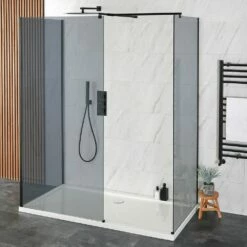 Milano Nero-Luna - Smoked Glass 3 Sided Walk-In Shower Enclosure With Tray - Choice Of Sizes