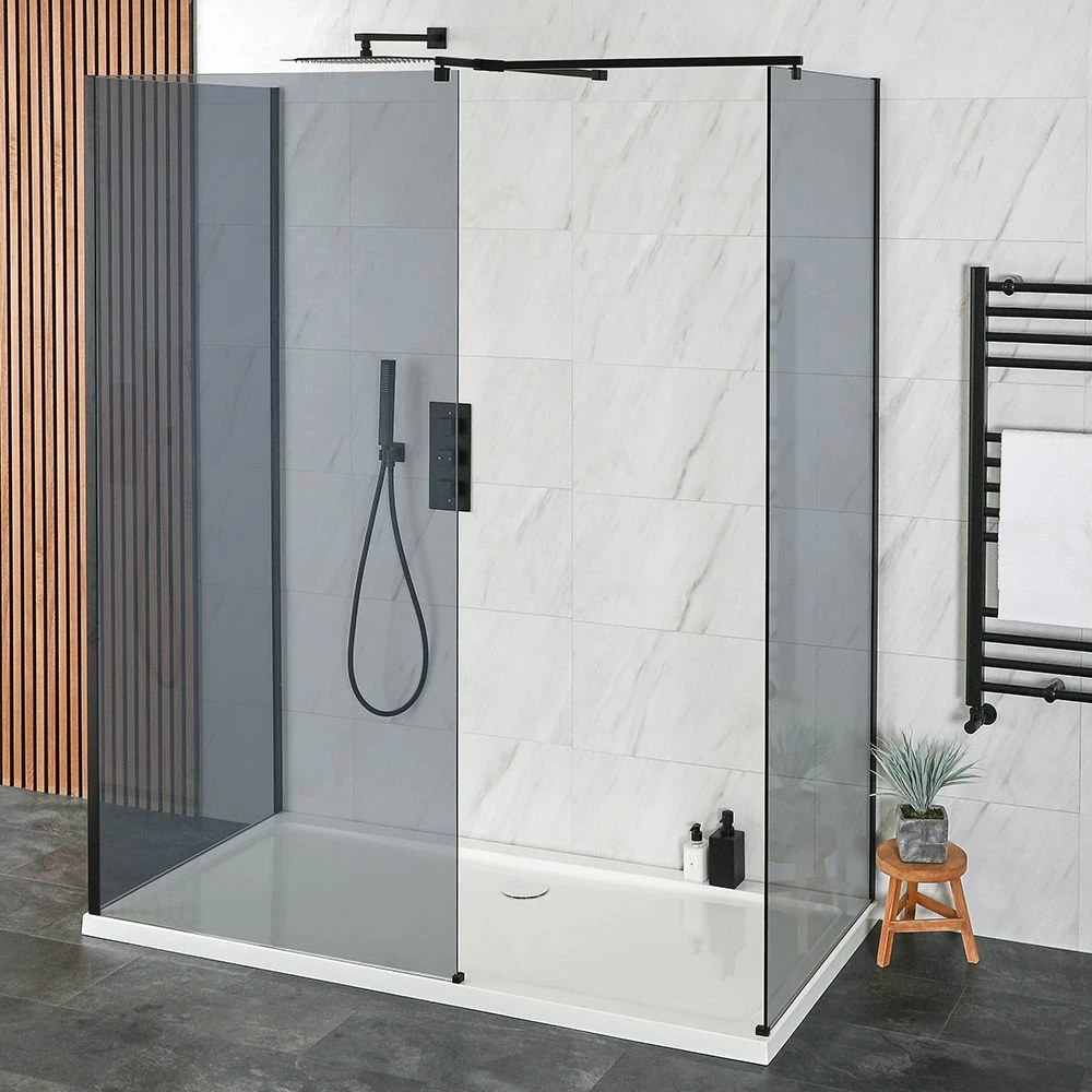 Milano Nero-Luna - Smoked Glass 3 Sided Walk-In Shower Enclosure With Tray - Choice Of Sizes