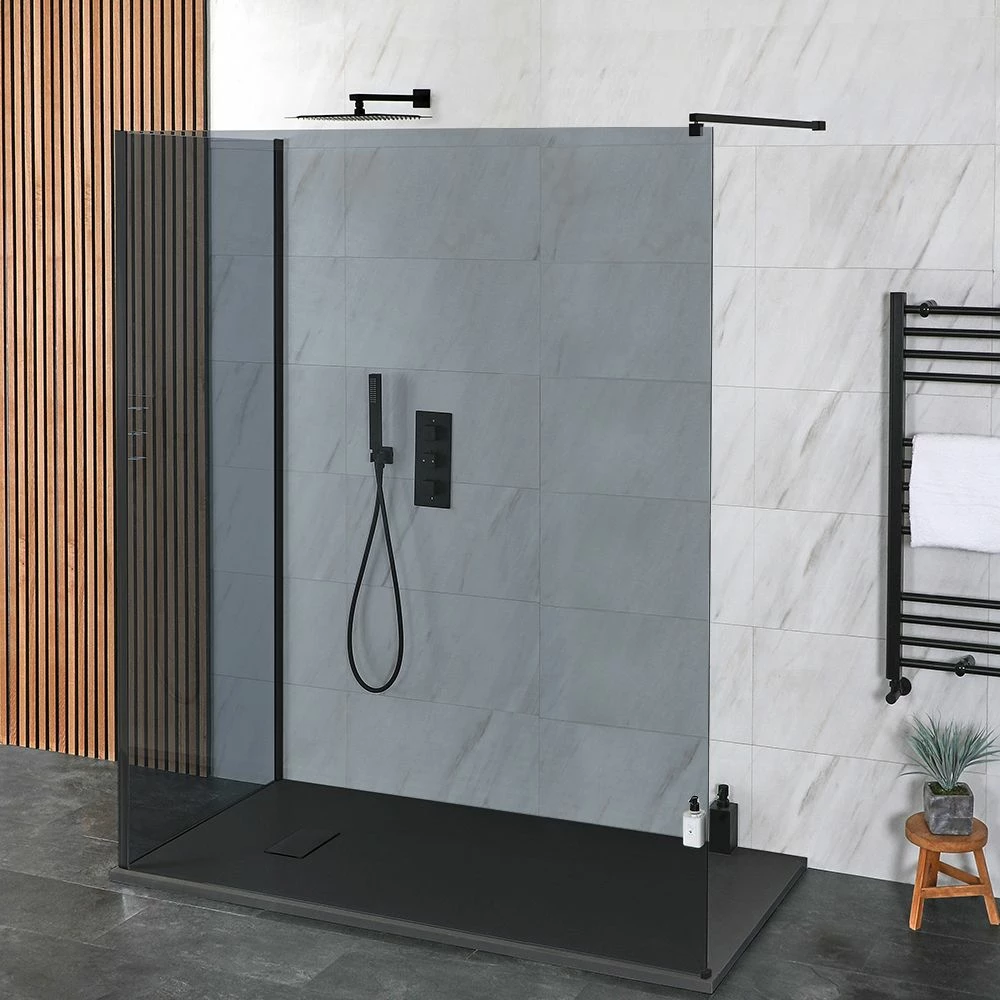 Milano Nero-Luna - Smoked Glass 2 Sided Walk-In Shower Enclosure With Slate Tray - Choice Of Sizes