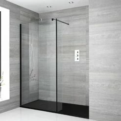 Milano Nero - Walk-In Shower Enclosure With Slate Tray And Hinged Return Panel - Choice Of Sizes