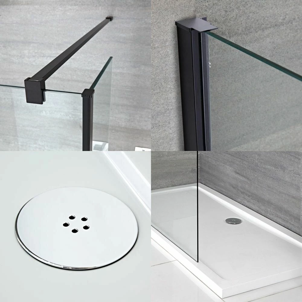 Milano Nero - Walk-In Shower Enclosure With Tray And Hinged Return Panel - Choice Of Sizes - Image 2