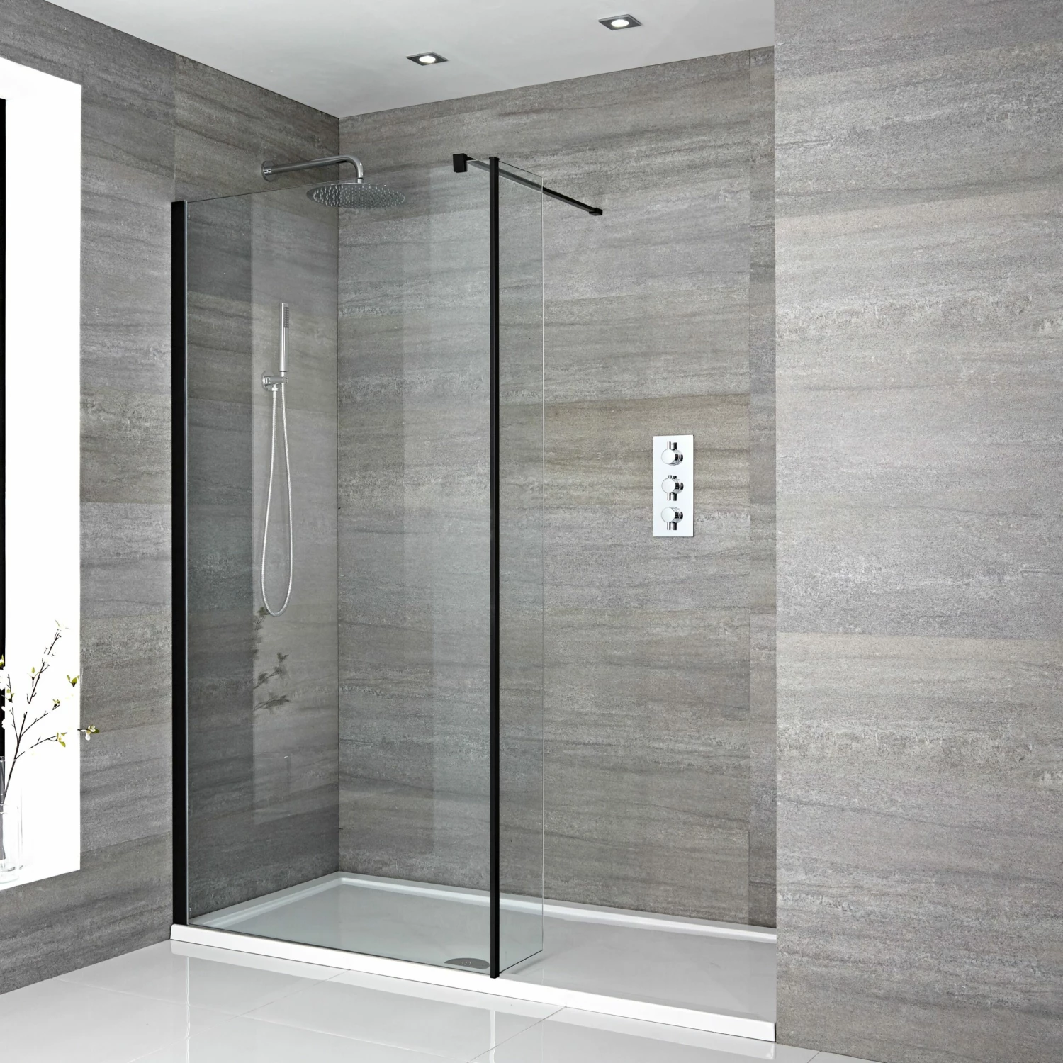 Milano Nero - Walk-In Shower Enclosure With Tray And Hinged Return Panel - Choice Of Sizes