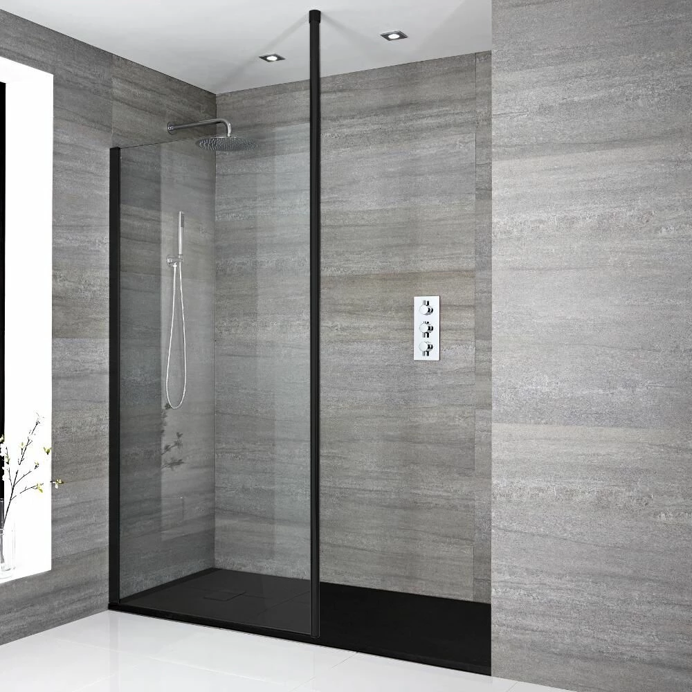 Milano Nero - Modern Walk-In Shower Enclosure With Slate Tray - Choice Of Sizes