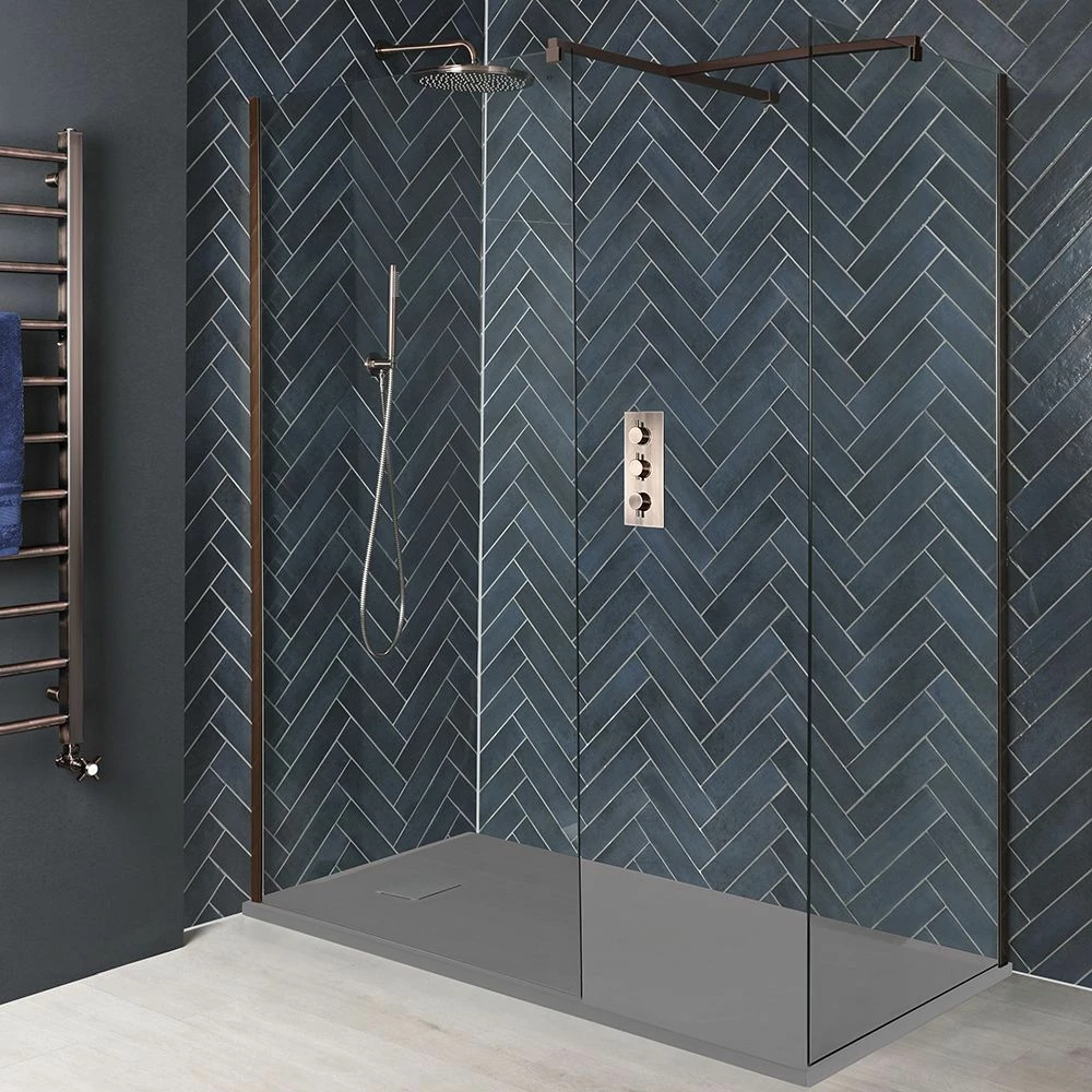 Milano Vara - Matt Copper Corner Walk-In Shower Enclosure With Slate Tray - Choice Of Sizes