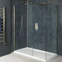 Milano Auro - Brushed Gold Corner Walk-In Shower Enclosure With Tray - Choice Of Sizes