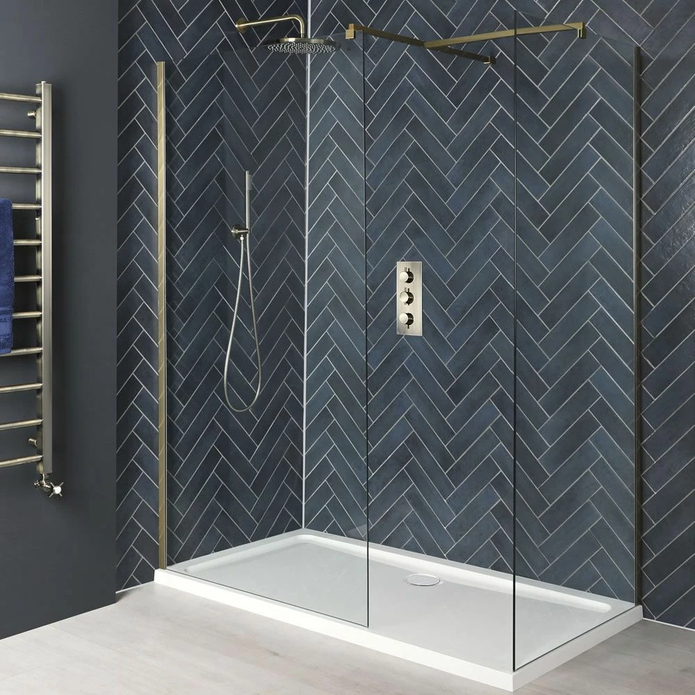 Milano Auro - Brushed Gold Corner Walk-In Shower Enclosure With Tray - Choice Of Sizes