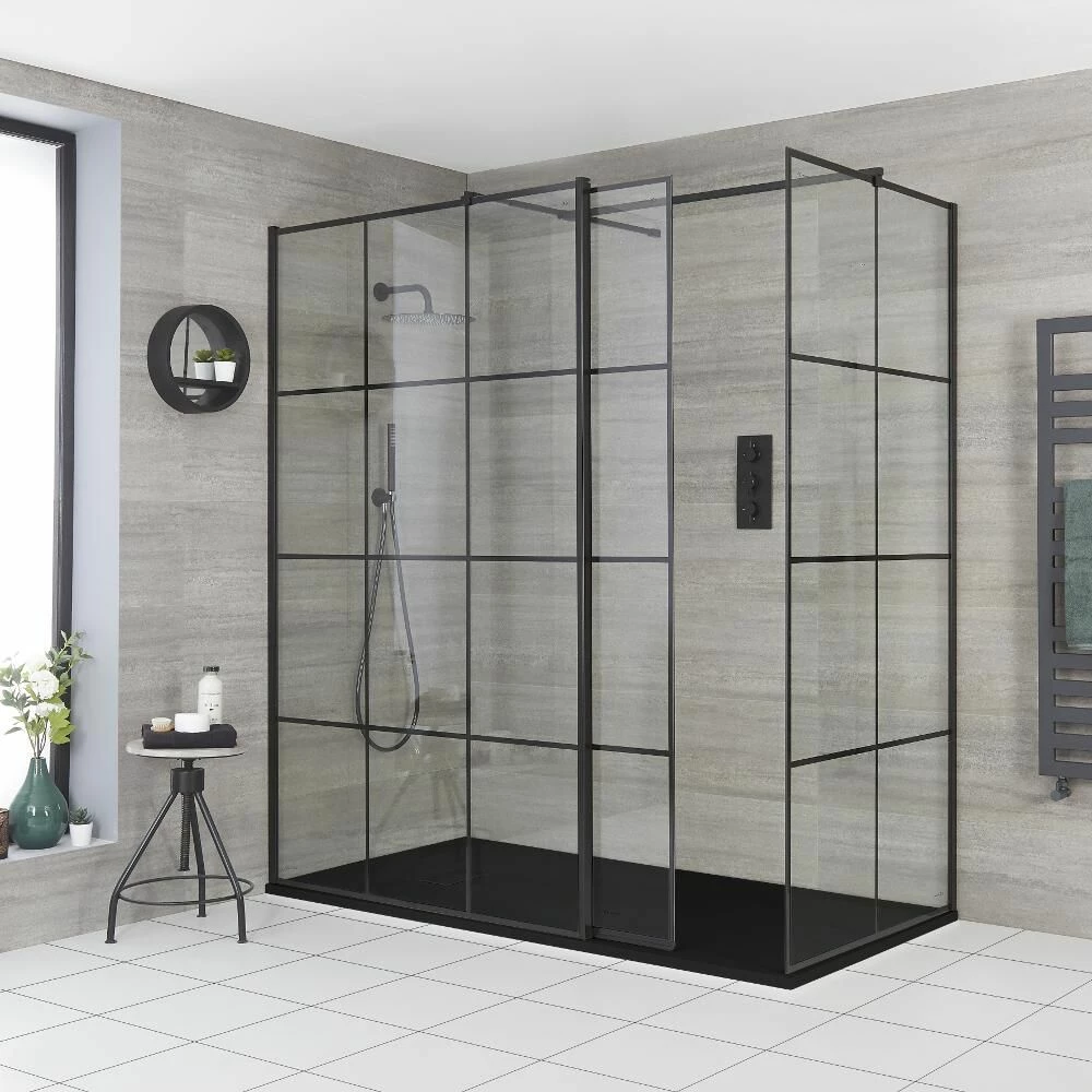 Milano Barq - Corner Walk-In Shower Enclosure With Hinged Return Panel And Slate Tray - Choice Of Sizes - Image 2