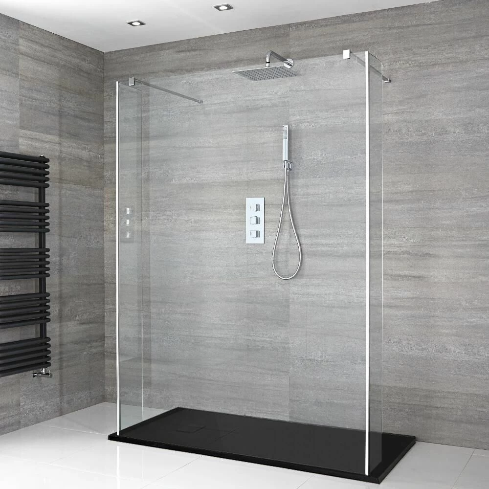 Milano Portland - Open Walk-Through Shower Enclosure With Slate Tray And Hinged Return Panels - Choice Of Sizes