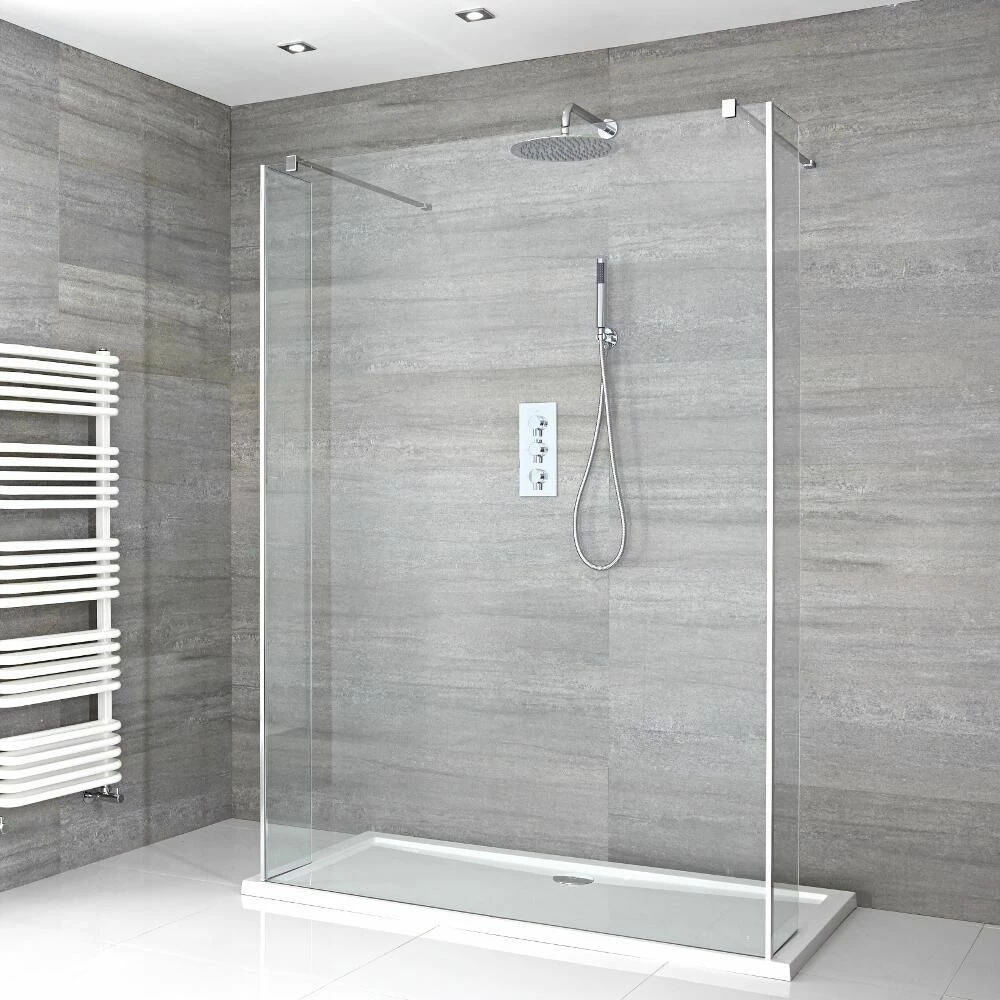 Milano Portland - Open Walk-Through Shower Enclosure With Tray And Hinged Return Panels - Choice Of Sizes