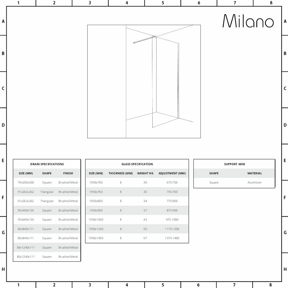 Milano Portland - Wet Room Shower Enclosure - Choice Of Glass Size And Drain - Image 5