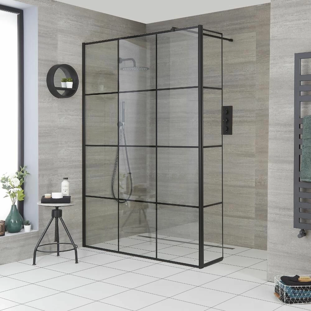 Milano Barq - Wet Room Shower Enclosure With Hinged Return Panel - Choice Of Glass And Drain