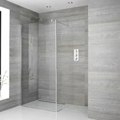 Milano Portland - Wet Room Shower Enclosure With Hinged Return Panel - Choice Of Glass Size And Drain