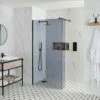 Milano Nero-Luna - Smoked Glass Wet Room Shower Enclosure With Hinged Return Panel - Choice Of Glass Size And Drain