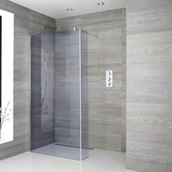 Milano Portland-Luna - Smoked Glass Wet Room Shower Enclosure With Hinged Return Panel - Choice Of Glass Size And Drain