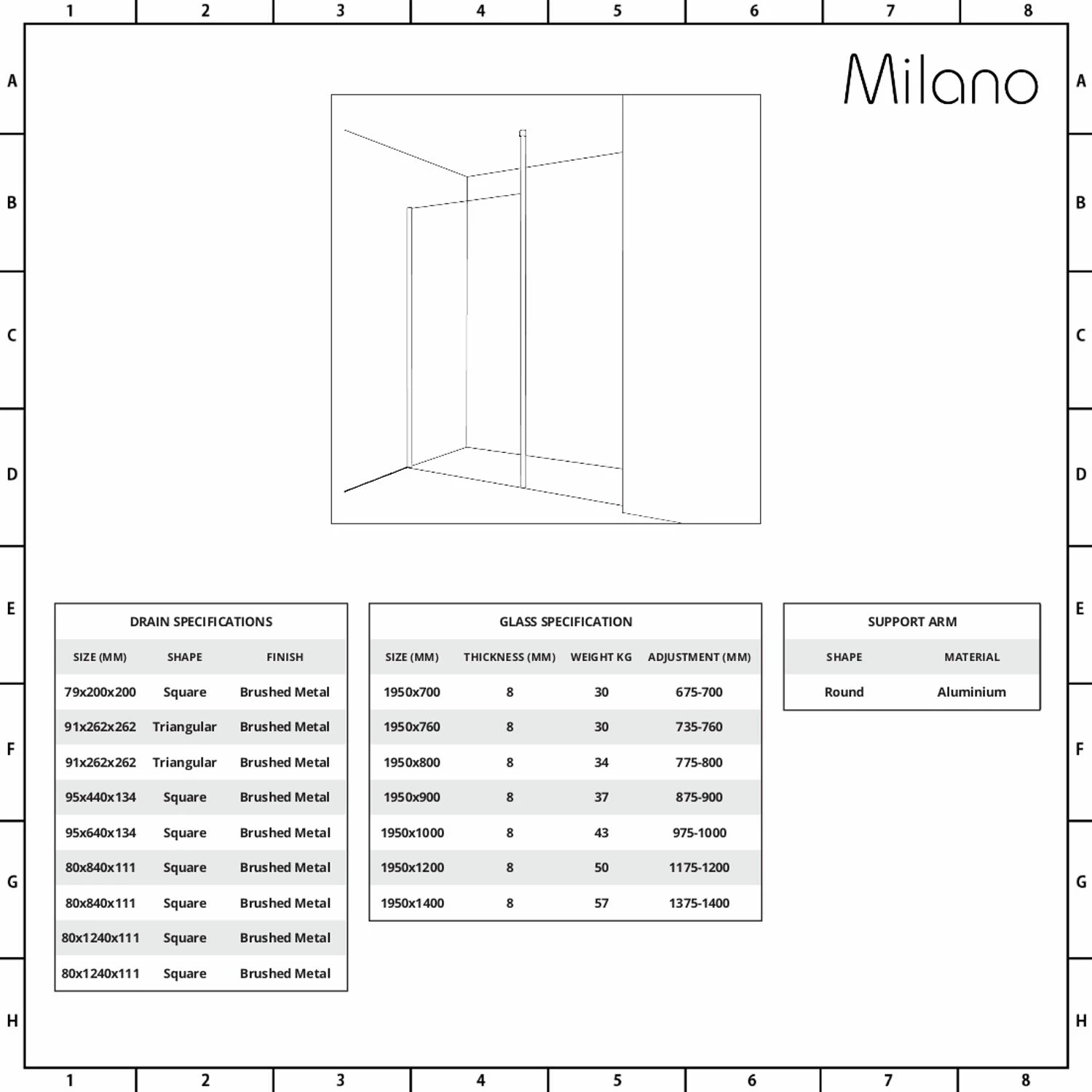 Milano Alto - Wet Room Shower Enclosure - Choice Of Glass Size And Drain - Image 4