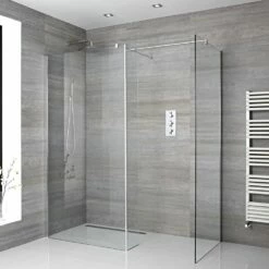 Milano Portland - Corner Wet Room Shower Enclosure With Hinged Return Panel - Choice Of Glass Size & Drain