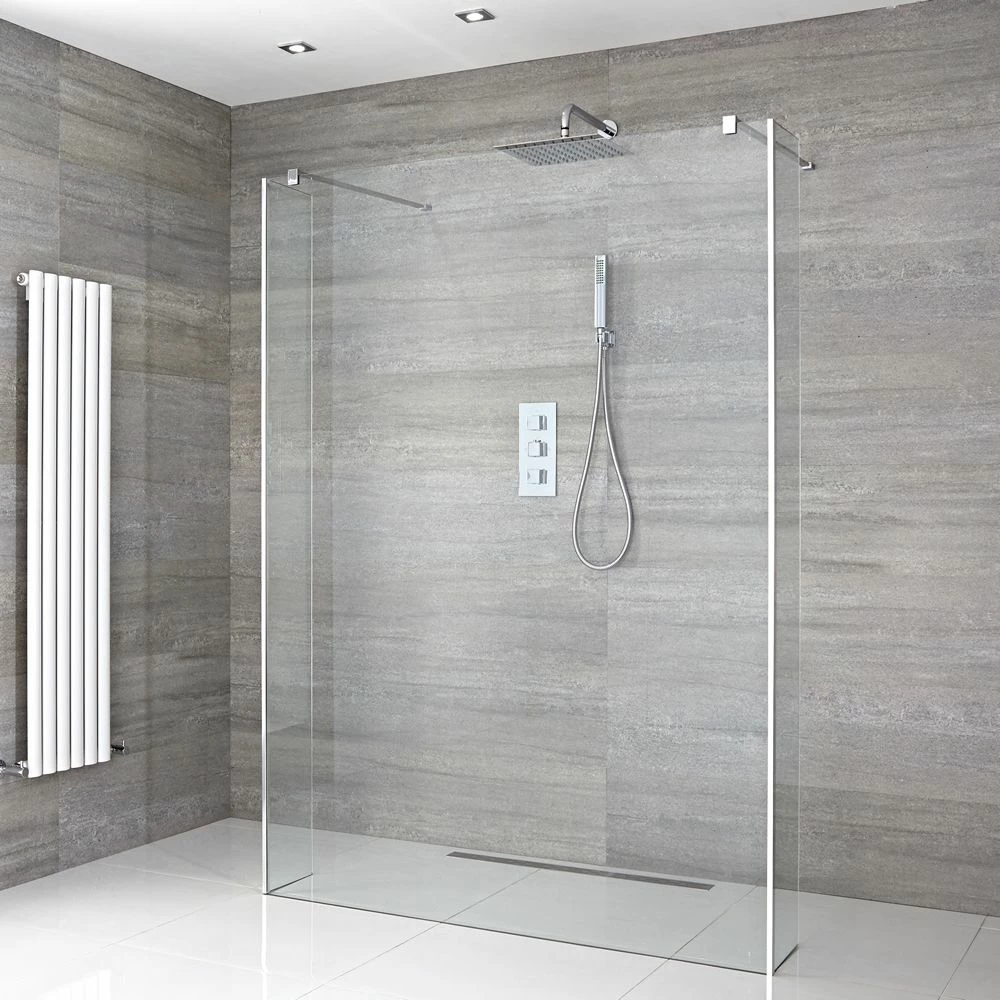 Milano Portland - Open Walk-Through Wet Room Shower With Hinged Return Panels - Choice Of Glass Size & Drain