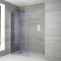 Milano Portland-Luna - 1950mm Smoked Glass Wet Room Screen - Chrome - Choice Of Sizes