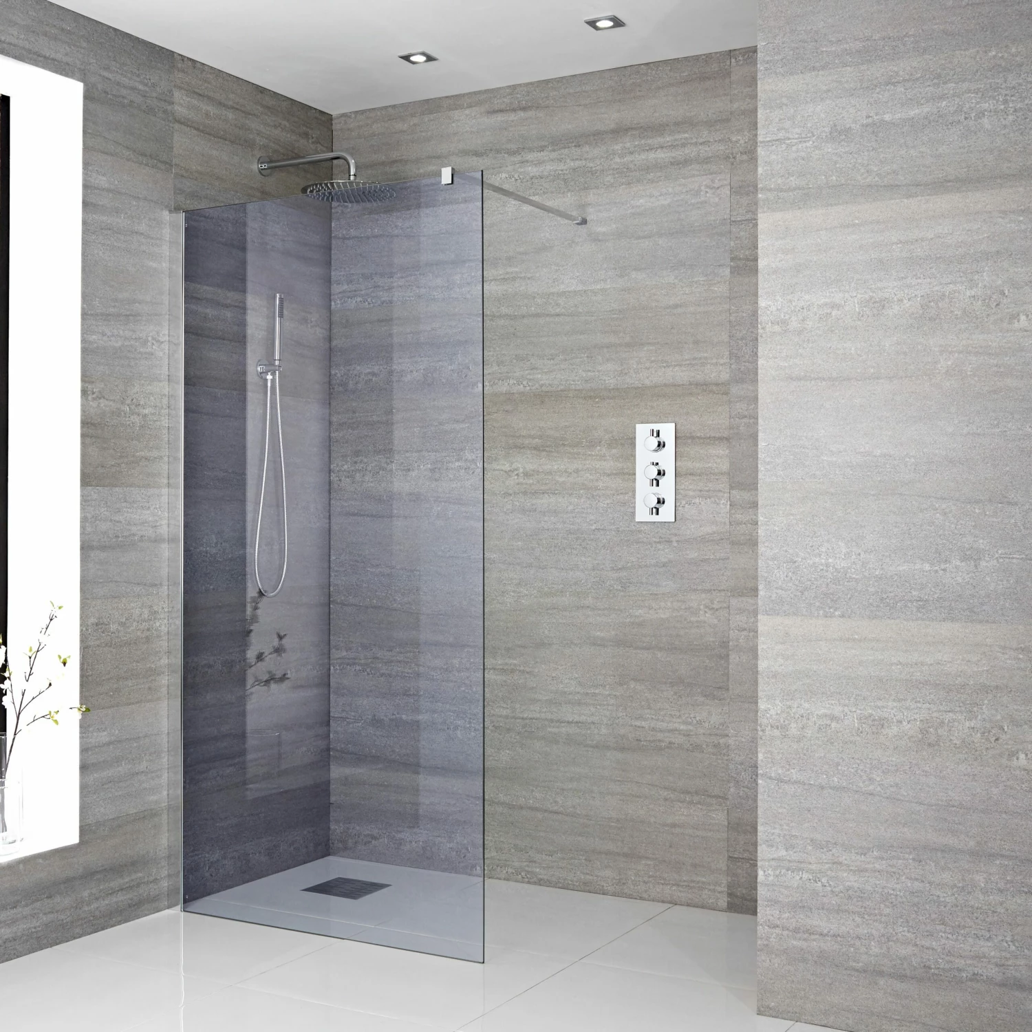Milano Portland-Luna - 1950mm Smoked Glass Wet Room Screen - Chrome - Choice Of Sizes